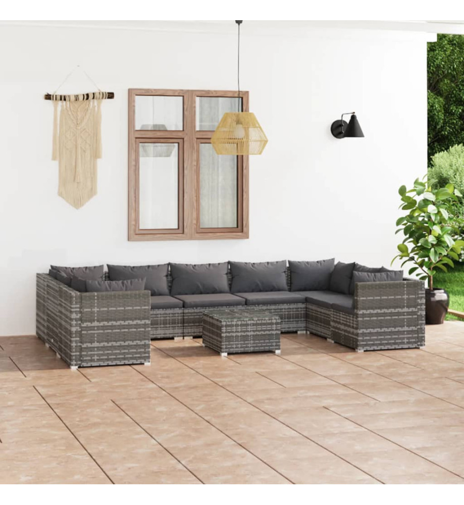 Salon de jardin 10 pcs avec coussins Résine tressée Gris Salon de jardin 10 pcs avec coussins Résine tressée Gris