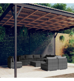 Salon de jardin 10 pcs avec coussins Résine tressée Gris