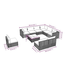 Salon de jardin 10 pcs avec coussins Résine tressée Gris