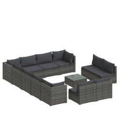 Salon de jardin 13 pcs avec coussins Gris Résine tressée