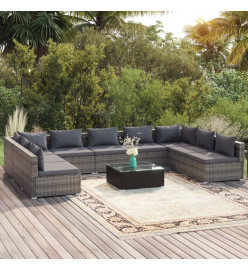 Salon de jardin 10 pcs avec coussins Résine tressée Gris