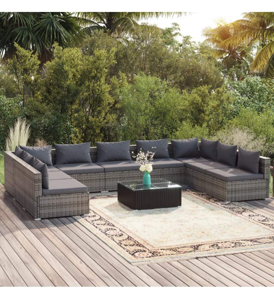 Salon de jardin 10 pcs avec coussins Résine tressée Gris Salon de jardin 10 pcs avec coussins Résine tressée Gris