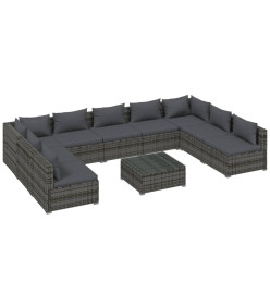 Salon de jardin 10 pcs avec coussins Résine tressée Gris