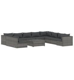 Salon de jardin 11 pcs avec coussins Gris Résine tressée