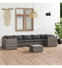 Salon de jardin 8 pcs avec coussins Résine tressée Gris