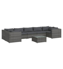 Salon de jardin 8 pcs avec coussins Résine tressée Gris