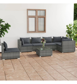 Salon de jardin 7 pcs avec coussins Résine tressée Gris