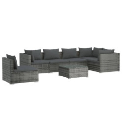 Salon de jardin 7 pcs avec coussins Résine tressée Gris