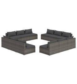Salon de jardin 12 pcs avec coussins Résine tressée Gris