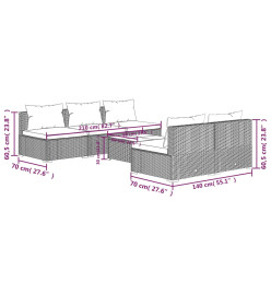 Salon de jardin 6 pcs avec coussins résine tressée gris