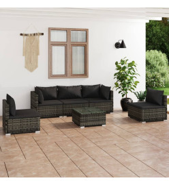Salon de jardin 6 pcs avec coussins Résine tressée Gris