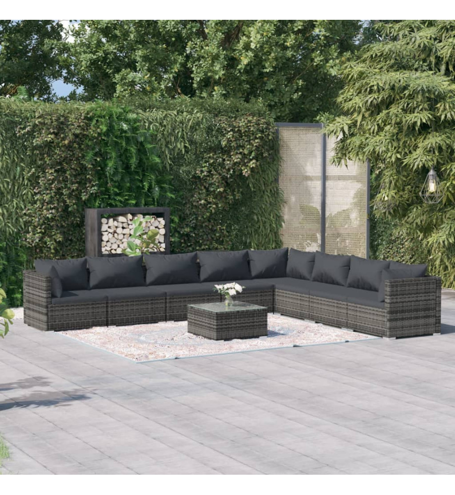 Salon de jardin 9 pcs avec coussins Résine tressée Gris Salon de jardin 9 pcs avec coussins Résine tressée Gris