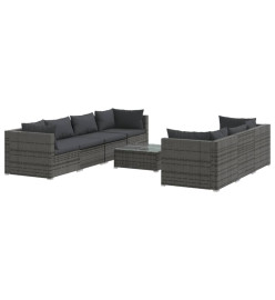 Salon de jardin 8 pcs avec coussins résine tressée gris