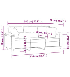 Canapé 3 places avec oreillers crème 180 cm tissu microfibre