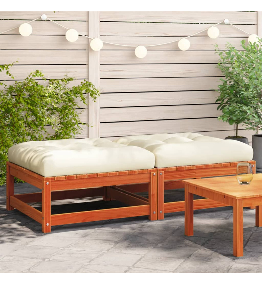 Repose-pieds de jardin avec coussins 2 pcs bois massif pin Repose-pieds de jardin avec coussins 2 pcs bois massif pin