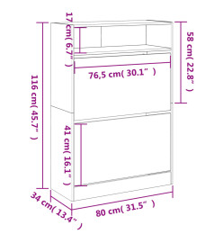 Armoire à chaussures 2 tiroirs rabattables blanc 80x34x116 cm