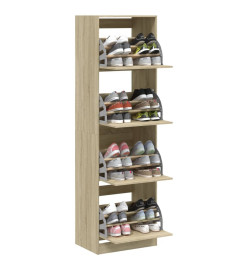 Armoire à chaussures 4 tiroirs rabattables chêne 60x42x204 cm