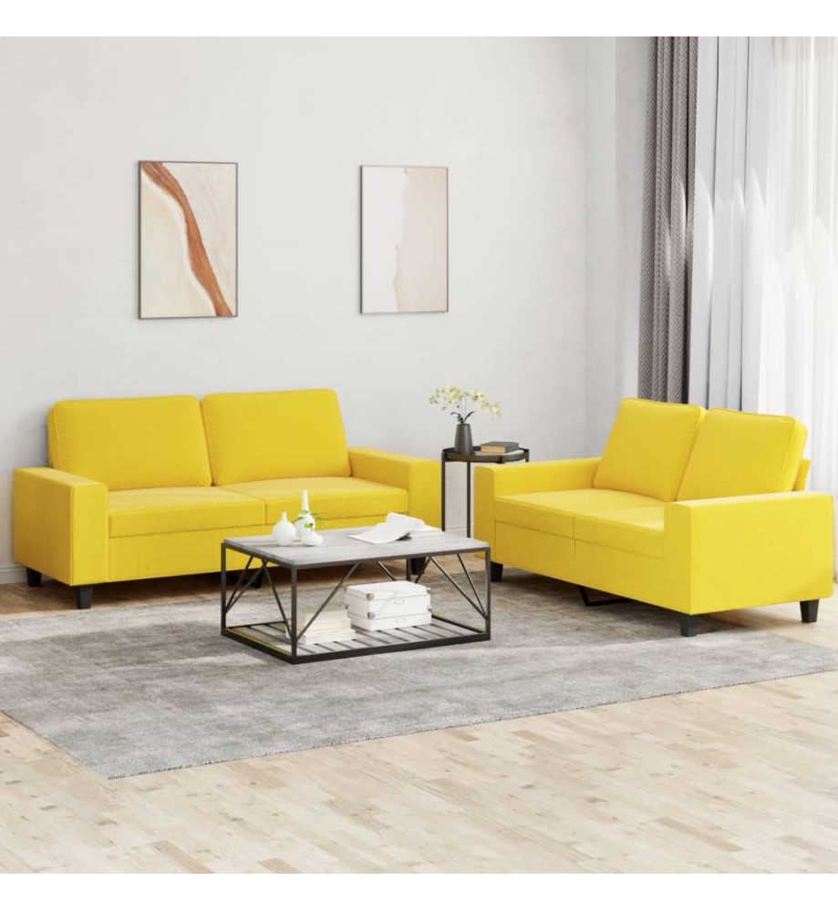 Ensemble de canapés 2 pcs jaune clair tissu