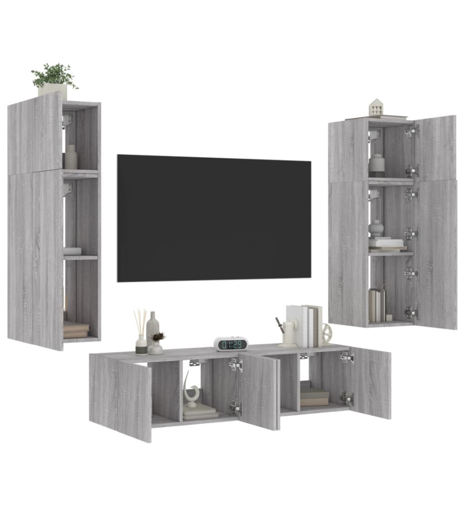 Unités murales TV avec LED 6 pcs gris sonoma bois d'ingénierie