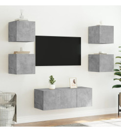 Unités murales TV avec LED 6 pcs gris béton bois d'ingénierie