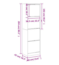 Armoire à chaussures 4 tiroirs rabattables gris 60x42x204 cm