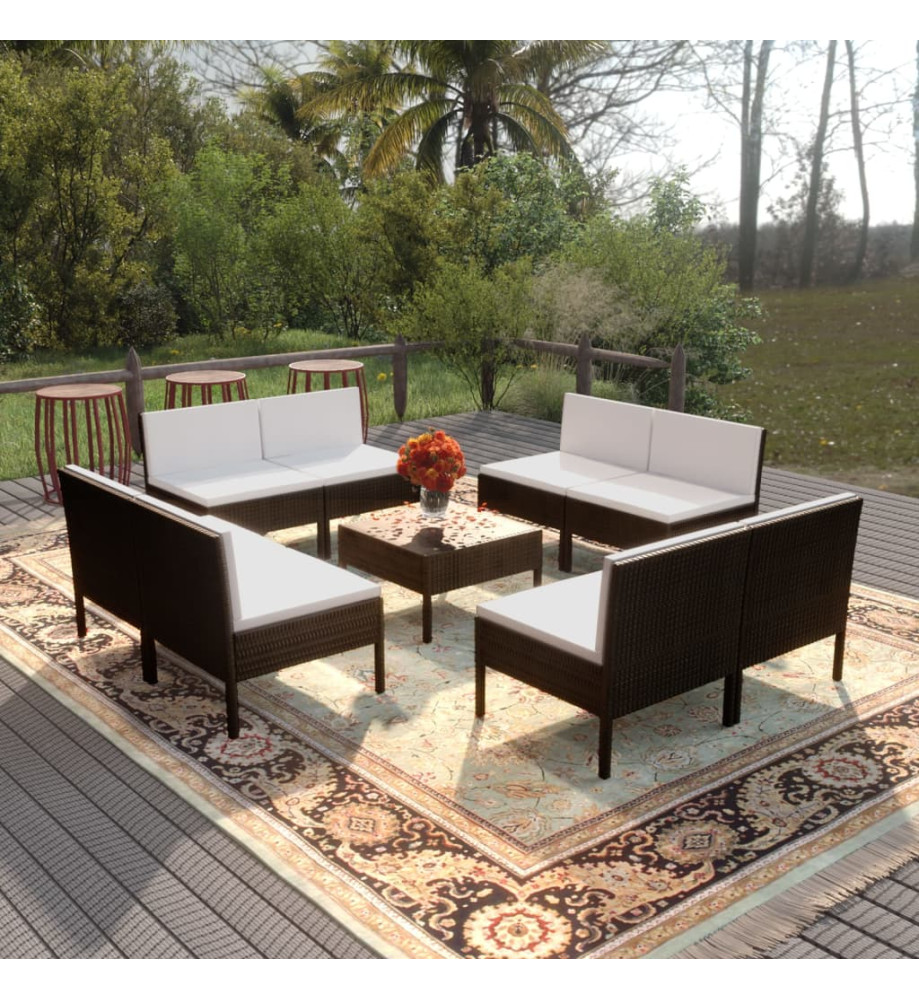 Salon de jardin 9 pcs avec coussins Résine tressée Noir Salon de jardin 9 pcs avec coussins Résine tressée Noir