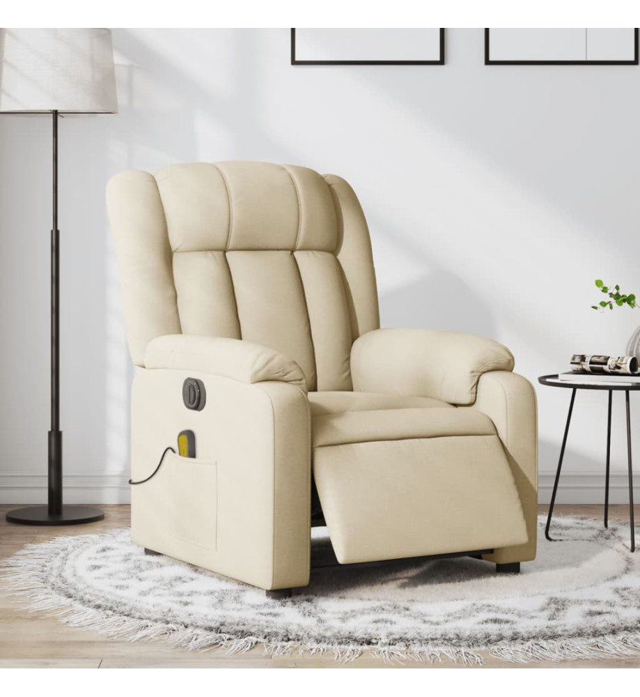 Fauteuil inclinable de massage électrique crème tissu