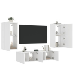 Unités murales TV avec LED 4 pcs blanc bois d'ingénierie