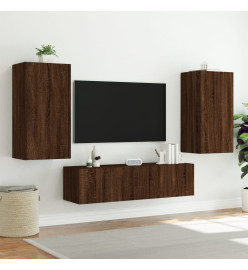 Unités murales TV avec LED 4 pcs chêne marron bois d'ingénierie