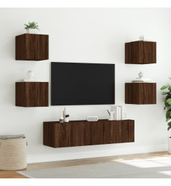 Unités murales TV avec LED 6 pcs chêne marron bois d'ingénierie