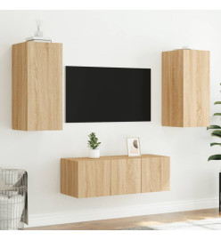 Unités murales TV avec LED 4 pcs chêne sonoma bois d'ingénierie