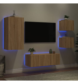 Unités murales TV avec LED 5 pcs chêne sonoma bois d'ingénierie