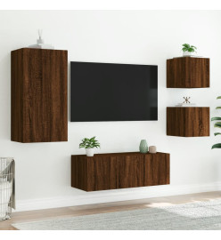 Unités murales TV avec LED 5 pcs chêne marron bois d'ingénierie