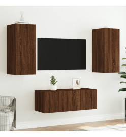 Unités murales TV avec LED 4 pcs chêne marron bois d'ingénierie