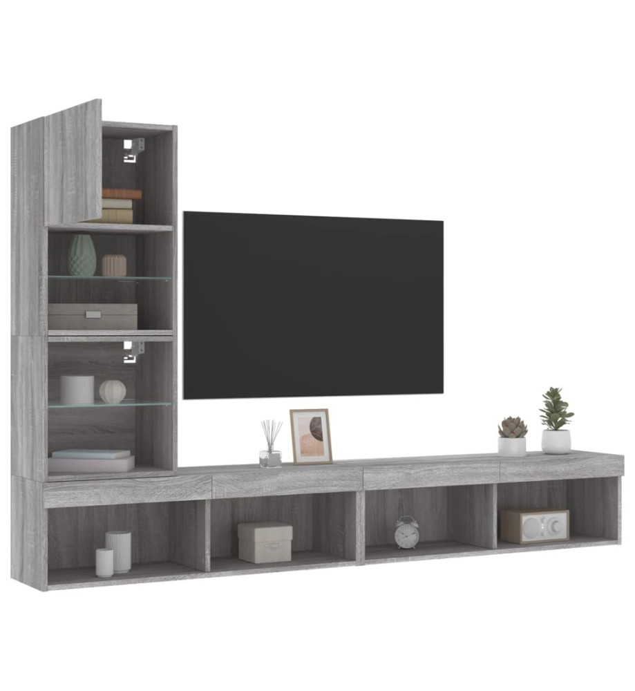 Unités murales TV avec LED 4 pcs gris sonoma bois d'ingénierie