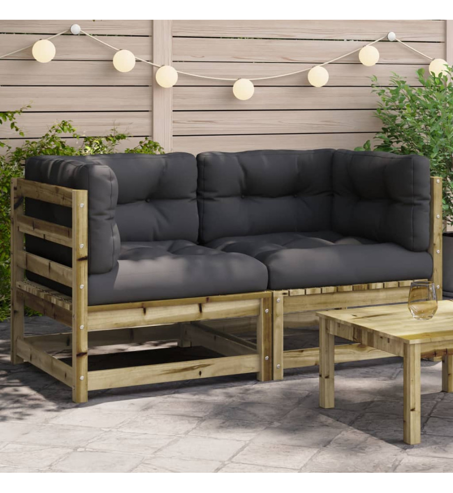 Canapés d'angle de jardin avec coussins 2 pcs bois pin imprégné Canapés d'angle de jardin avec coussins 2 pcs bois pin imprégné