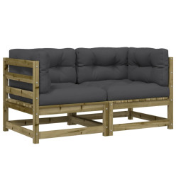 Canapés d'angle de jardin avec coussins 2 pcs bois pin imprégné