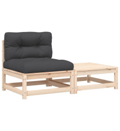 Canapé de jardin sans accoudoirs avec coussins et repose-pieds