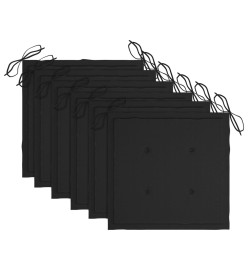 Chaises de jardin avec coussins noir 6 pcs Bois de teck massif