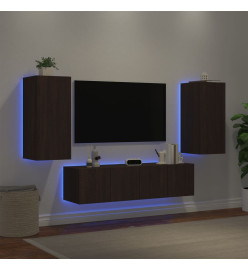 Unités murales TV avec LED 4 pcs chêne marron bois d'ingénierie