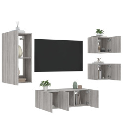 Unités murales TV avec LED 5 pcs gris sonoma bois d'ingénierie