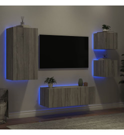 Unités murales TV avec LED 5 pcs gris sonoma bois d'ingénierie