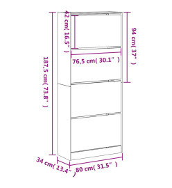 Armoire à chaussures 4 tiroirs rabattables blanc 80x34x187,5 cm