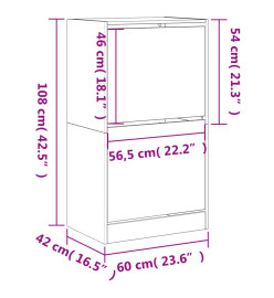 Armoire à chaussures 2 tiroirs rabattables noir 60x42x108 cm