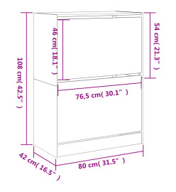 Armoire à chaussures 2 tiroirs rabattables blanc 80x42x108 cm