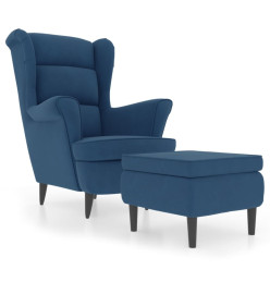 Fauteuil à oreilles avec tabouret bleu velours