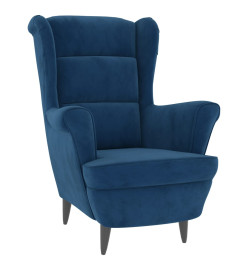 Fauteuil à oreilles avec tabouret bleu velours