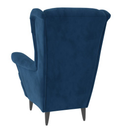 Fauteuil à oreilles avec tabouret bleu velours