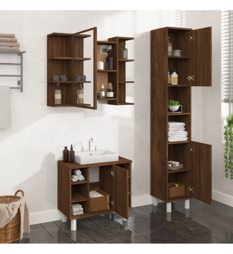 Ensemble d'armoires de salle de bain 3 pcs chêne marron