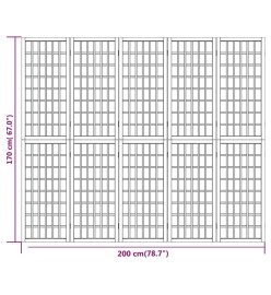 Cloison de séparation pliable 5 panneaux 200x170 cm